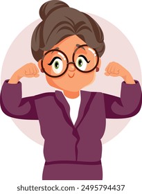 
Strong Granny Flexing her Arms Vector Cartoon Illustration. Energetic grandma feeling energized and self-confident 
