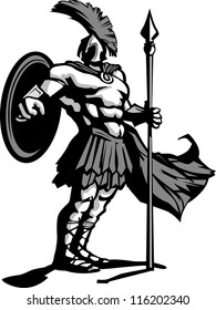 Strong Greek Spartan or Trojan Soldier holding a spear and sword