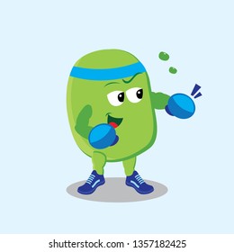 The Strong Green Bean Mascot Boxing and Punch