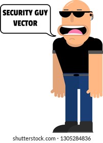 Strong Guy Security Guard Black Shirt Vector Illustration