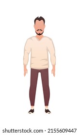 Strong guy stands. Isolated. Cartoon style. Vector illustration