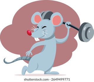 
Forte Gym Rat Vetor Mascote Engraçado Personagem Humorístico. Roedor animal ser forte e levantamento de potência 
