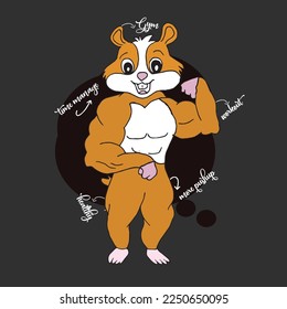 Strong hamster bodybuilder standing isolated on black background. 