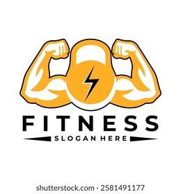 Strong Hand and Barbell logo design. Sport Fitness and Gym logo design template