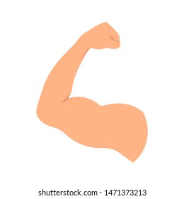 Strong hand with biceps muscle symbol. Bodybuilder and weightlifter arm sign. Human body anatomy icon.Sport and fitness concept.Perfect for bodybuilding and fitness clubs. Isolated vector illustration