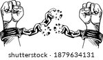 Strong hand breaking the handcuffs chain Vector illustration