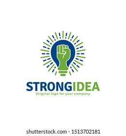 Strong hand and bright bulb logo. Creative idea logo inspiration. can be used as symbols, brand identity, icons, or others. Color and text can be changed according to your need.