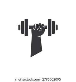 strong hand with burbell logo icon design. heavyweight lifting logo design 