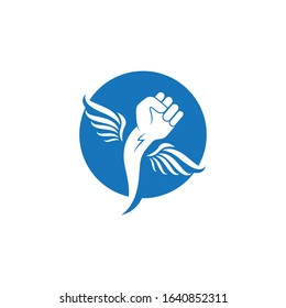 strong hand clenched with wings vector illudstration design 