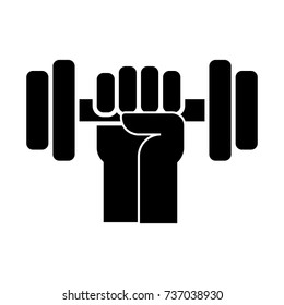 Strong Hand With Dumbbell Icon, Vector Illustration, Black Sign On Isolated Background