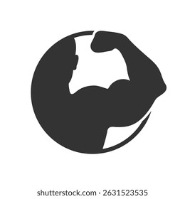 Strong hand graphic icon. Bodybuilding or gym symbol. Brawny arm sign isolated on white background. Vector illustration