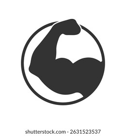 Strong hand graphic icon. Bodybuilding or gym symbol. Brawny arm sign isolated on white background. Vector illustration