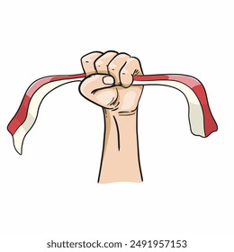 Strong hand hold Indonesia's Flag for freedom. Element suitable for flyer or banner