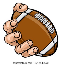 A strong hand holding an American football ball. Sports graphic