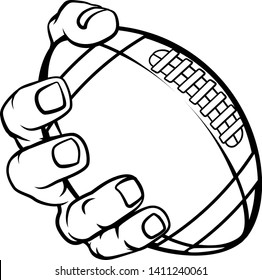 A strong hand holding an American football ball. Sports graphic