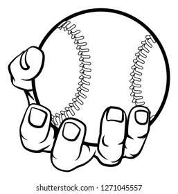 A strong hand holding a baseball ball. Sports graphic