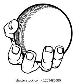 A strong hand holding a cricket ball. Sports graphic