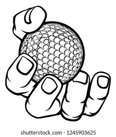 A strong hand holding a golf ball. Sports graphic