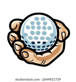 Mão forte segurando bola de golfe.Ilustração vetor isolado no fundo branco.