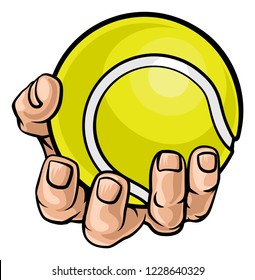 A strong hand holding a tennis ball. Sports graphic