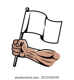 Strong hand holding white flag illustration symbolizing surrender or truce