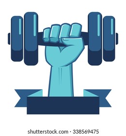 Strong Hand Lifting a Weight Fitness Symbol, vector illustration