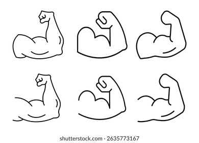 Strong hand line icon, muscle arm strength Simple outline style. Muscle, arm, bicep, power, protein, man, strength, flex, human body concept. muscle line icon. Linear Hand icon, strong arm. 