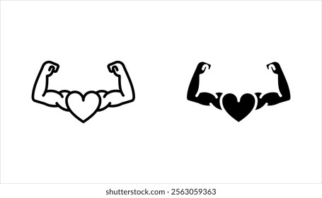 Strong hand line icon set, muscle arm strength Simple outline style. Muscle, arm, bicep, vector illustration on white background