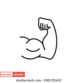 Strong hand line icon. Simple outline style. Muscle, arm, bicep, power, protein, man, strength, flex, human body concept. Vector illustration isolated on white background. Editable stroke EPS 10.