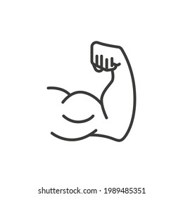 Strong hand line icon. Simple outline style. Muscle, arm, bicep, power, protein, man, strength, flex, human body concept. Vector illustration isolated on white background. Thin stroke EPS 10.