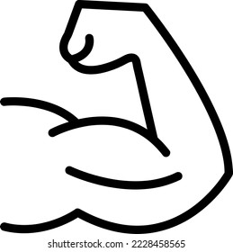 Icono de línea de mano fuerte. Estilo de contorno simple. Músculo, brazo, bicep, potencia, proteína, hombre, fuerza, flexión, concepto de cuerpo humano...
