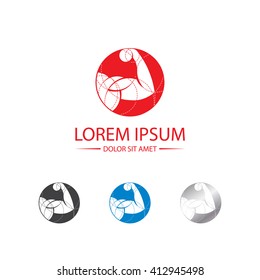 Strong hand logo. Vector geometric construction of the biceps muscle icon.