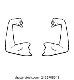 movimientos fuertes de la mano con brazos musculares ilustración vectorial en blanco y negro