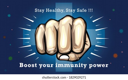 Strong Hand Punch, Immunity Power, Strength, Strong Immunity System, Family Immunity Boost Concept, Against Coronavirus Covid-19 Pandemic And Plus Icon