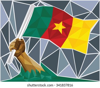 Strong Hand Raising The Cameroon Flag