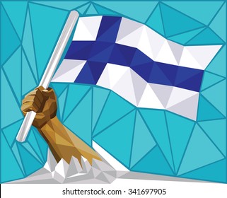Strong Hand Raising The Finland Flag