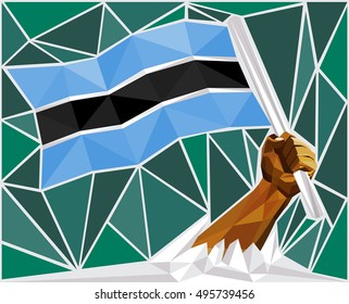 Strong Hand Raising The Flag Of Botswana
