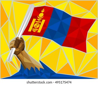 Strong Hand Raising The Flag Of Mongolia