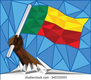 Strong Hand Raising The Republic Of Benin National Flag