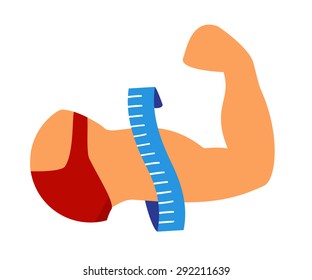 Strong hand showing muscle biceps. Vector flat logo