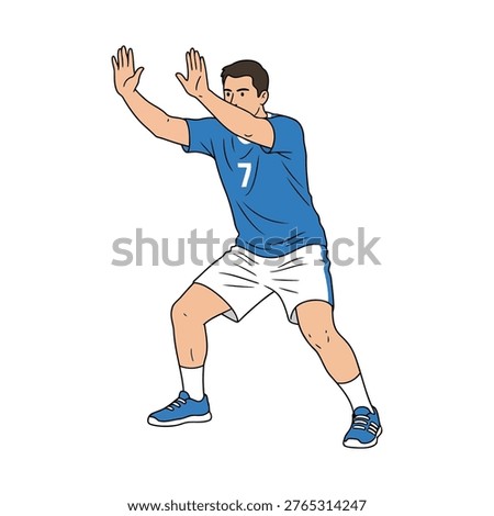 Strong Handball Defender Blocking Attack Clean Vector Artwork