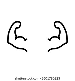 Strong hands with biceps thin black line template. Editable stroke.