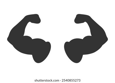 Strong hands graphic icon. Brawny arms isolated sign on white background. Bodybuilding and fitness symbol. Vector illustration