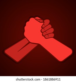 Strong Handshake friendship vector illustration isolated on red background