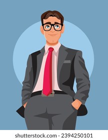 
Strong and Handsome Businessman Wearing Formal Attire Vector Portrait. Portrait of a cool handsome business guy in a suit 
