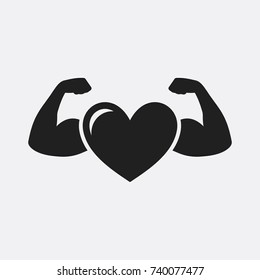 Strong health icon, heart with muscle arms