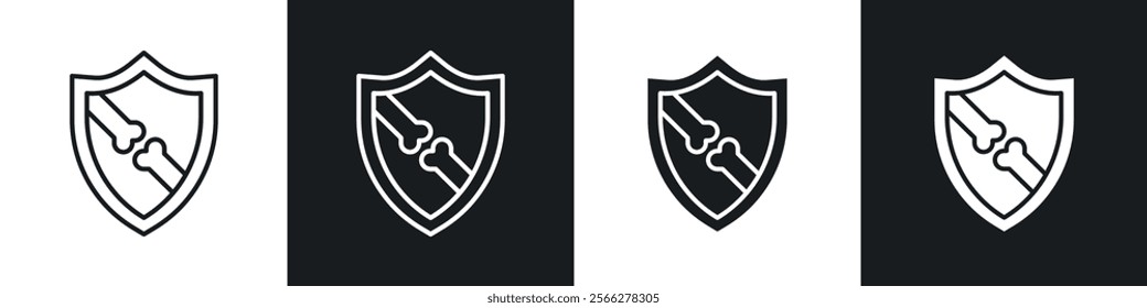 Strong healthy bones icons collection in black filled and line style.