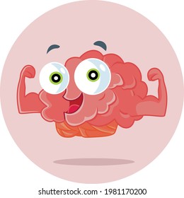Strong Healthy Brain Vector Cartoon Illustration. Brain power good memory and wisdom conceptual drawing
