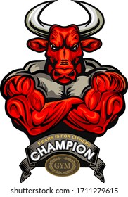 strong healthy bull with large biceps.illustration of angry red bull
