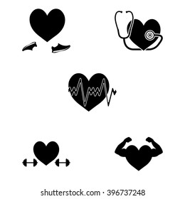 Strong healthy fitness heart simple  icons set